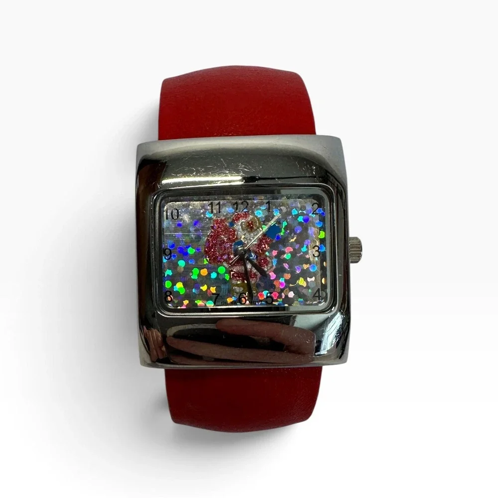 Cuff Watch Womens OS Red Holographic Glitter Dial 28833 114 Santa Christmas